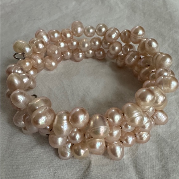 Handmade Jewelry - PINK FRESHWATER PEARLS BRACELET COIL ARTISAN Jewelry Spiral Bangle Genuine Pearl